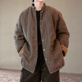 女士夹棉外套秋冬棉服上衣苎麻棉中式怀旧保暖短款棉衣C1041