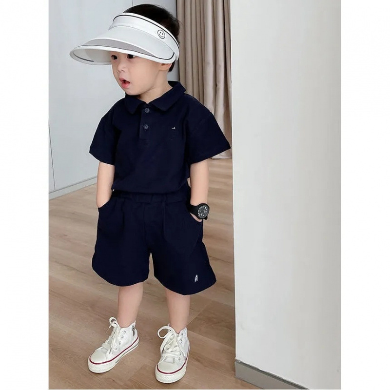 Girls Casual Suit, Short-Sleeved Two-Piece Golf Preppy Style Kidsren's Polo Shirt, Pure Cotton Men's Polo Shirt