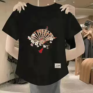 清仓捡漏尾单大牌国风短袖t恤女士体恤时尚洋气印花新中式上衣女