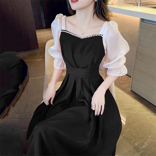 Foreign trade items, please confirm the actual product before placing an order, sweet French red women's dress with five-finger sleeves for summer