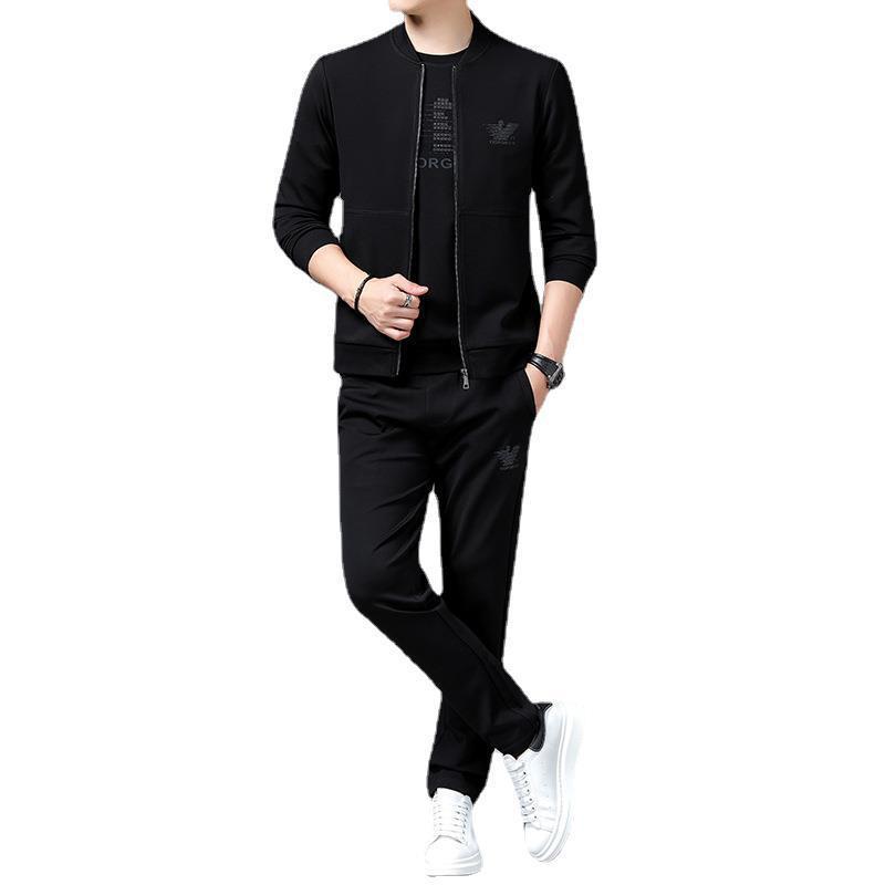 겨울 새 남자 스포츠 레저 세트 패션 트렌드 젊고 중년 기모 두꺼운 남자 3 피스 세트