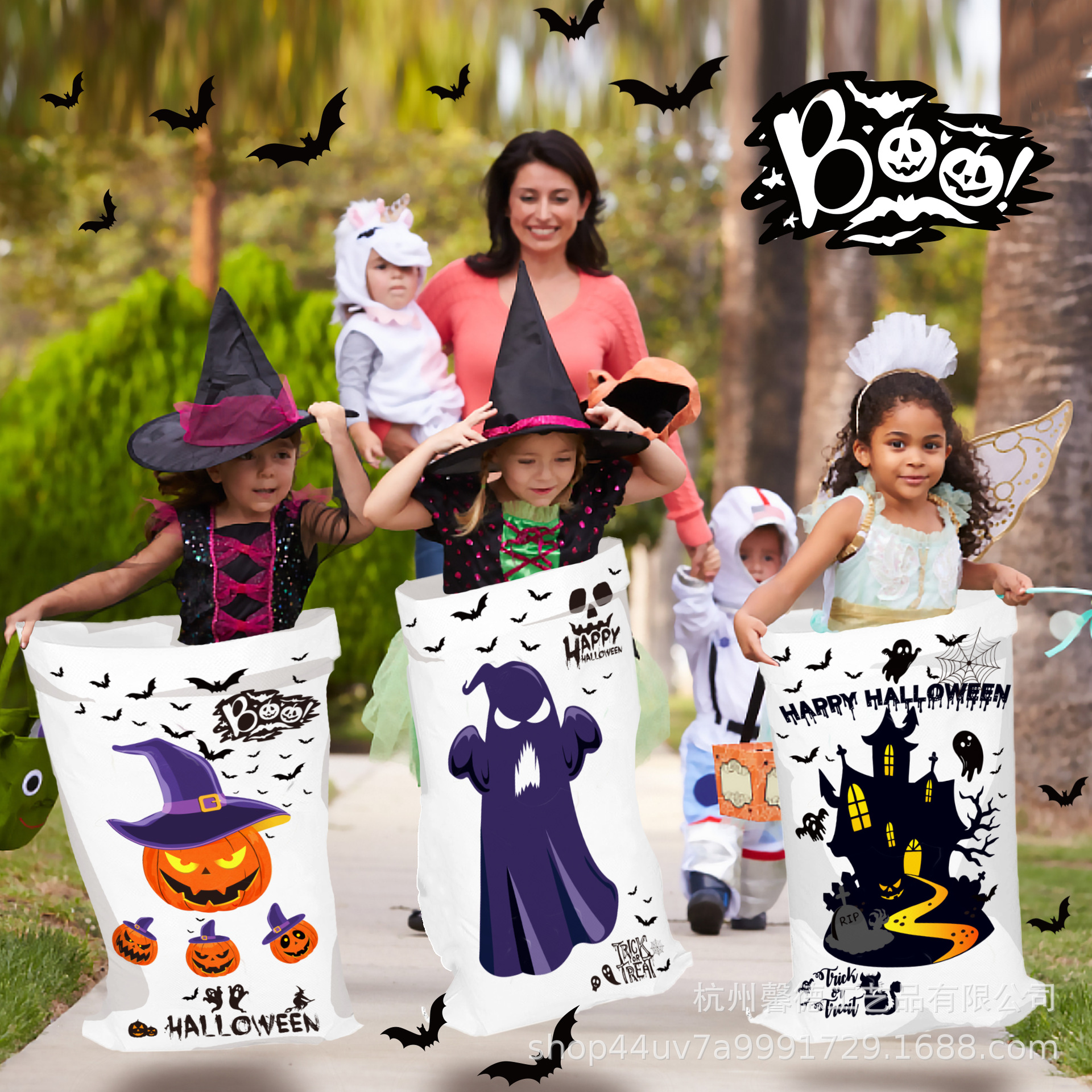 YX006 Amazon Halloween calabaza fantasma Castillo atado pie Correa juego partido salto bolsa tejida
