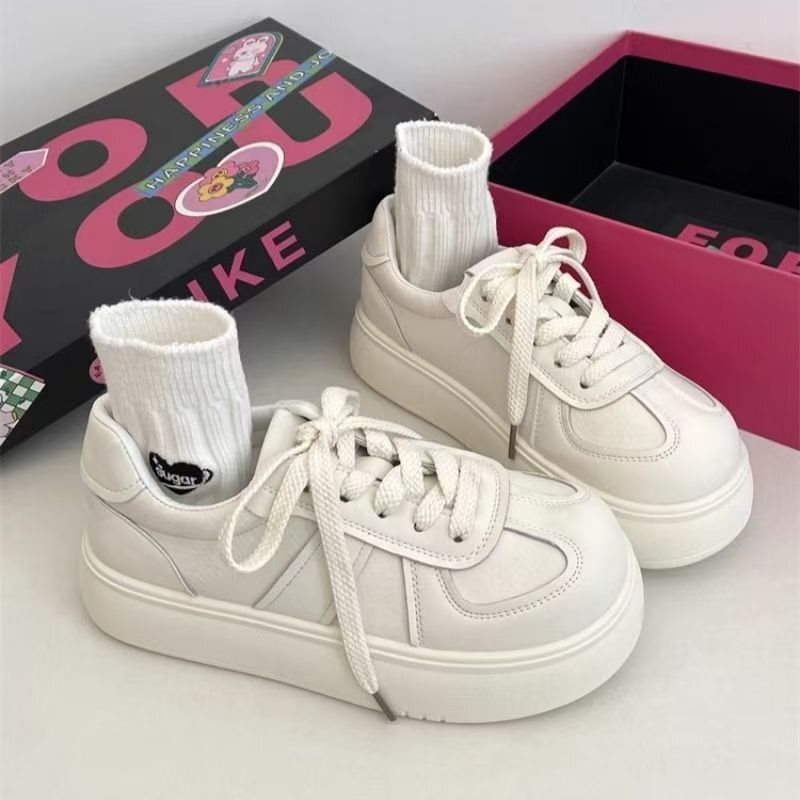 Dopamine Pure White Thick-Soled Sneakers for Lead Dancers, Slimming and Versatile Style, 2026 Spring Student Height-Enhancing Round-Toe White Shoes Dopamine Pure White Thick-Soled Sneakers for Lead Dancers, Slimming and Versatile Style, 2026 Spring Student Height-Enhancing Round-Toe White Shoes