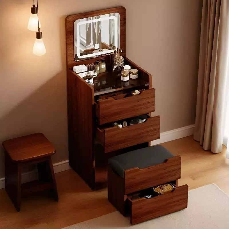 化妆台小型卧室简约化妆台小户型梳妆台翻盖带化妆镜奶油风收纳桌
