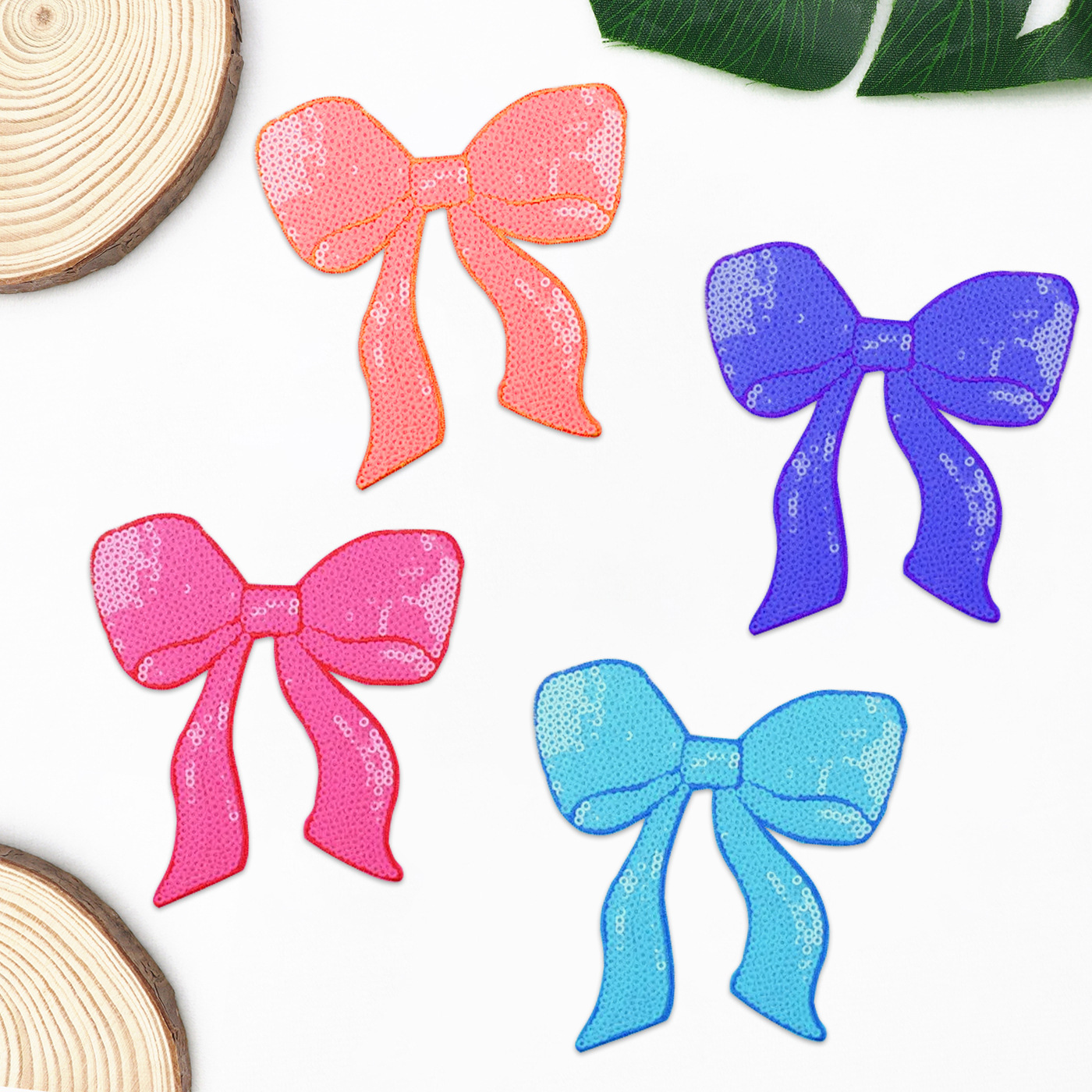 情人节亮片蝴蝶结背胶布贴衣服包包装饰补丁刺绣贴羽绒服补衣贴布