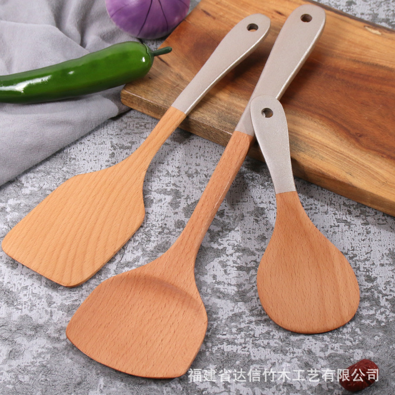 Espátula de madera olla antiadherente espátula especial de madera mango largo pala de cocina al por mayor hogar de madera utensilios de cocina traje letras generación