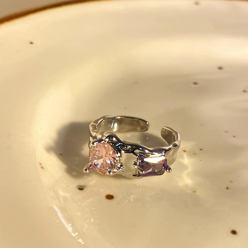 Bling Bling~Ins Color Zirconium Ring Women's Accessible Luxury High-End Stylish Sweet Cool Style Index Finger Ring Niche Design Ring