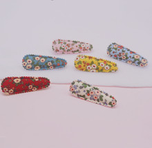 厂家直销手工儿童饰品发夹田园风花朵布艺5cm水滴bb夹套配件批发