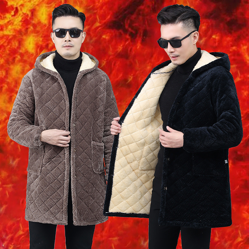 Plus Fertilizer Extra Large Men's Cotton-padded Clothes fleece-lined Thickened Work Clothes Big Coat Loose plus size Overalls Winter Long Cotton-padded Coat