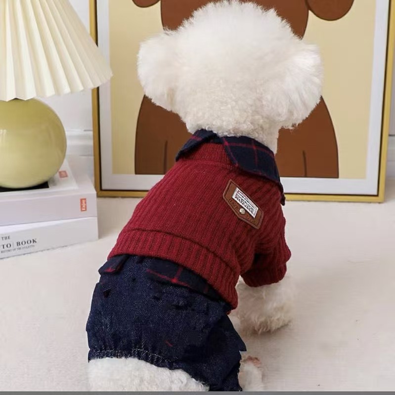 버건디 페이크 칼라 네 다리 코튼 코트