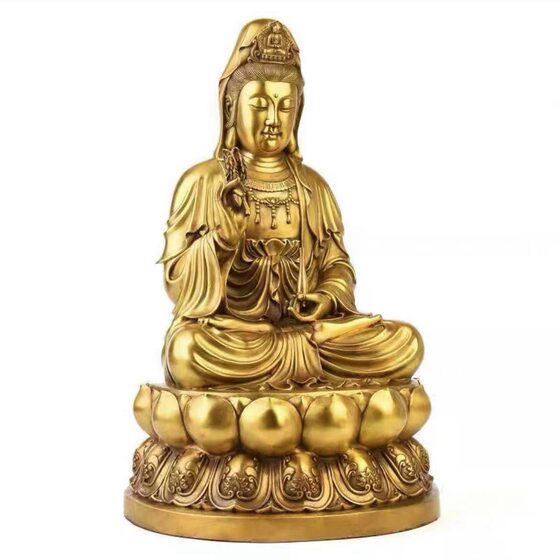 Copper Sitting Lotus Guanyin Ornaments Brass Guanyin Bodhisattva Buddha Statues Ornaments Home Home Guanyin Empress Send Son