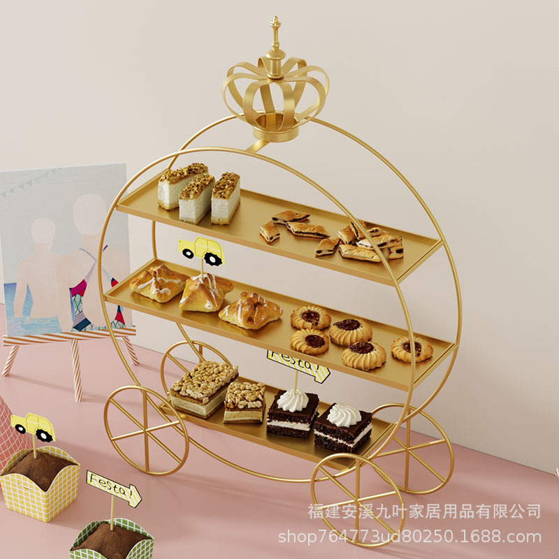 欧式皇冠甜品台展示架婚礼装饰下午茶三层蛋糕架金色糕点摆件盘子|undefined
