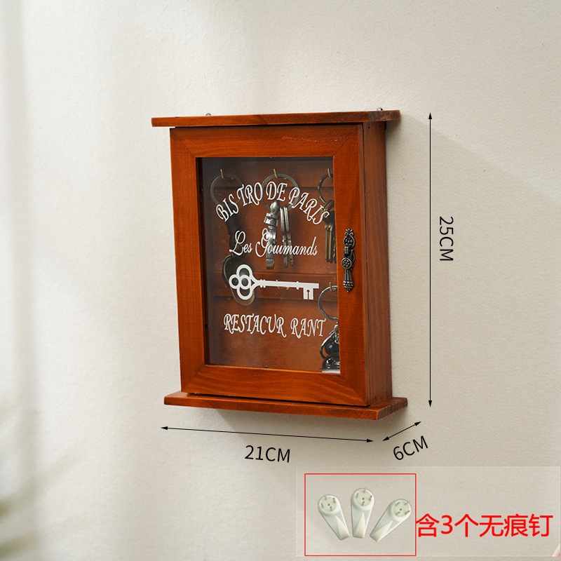 Caja de almacenamiento de llaves montada en la pared de madera para el hogar caja de almacenamiento vintage a prueba de polvo con puerta Red gancho de almacenamiento de llaves Rojas