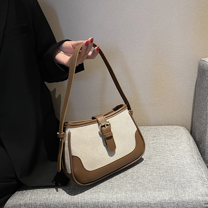 Bolso bandolera de moda para mujer 2025, nuevo bolso de lona con patchwork transfronterizo, bolso de hombro y axila, bolso cuadrado pequeño de colores modernos.