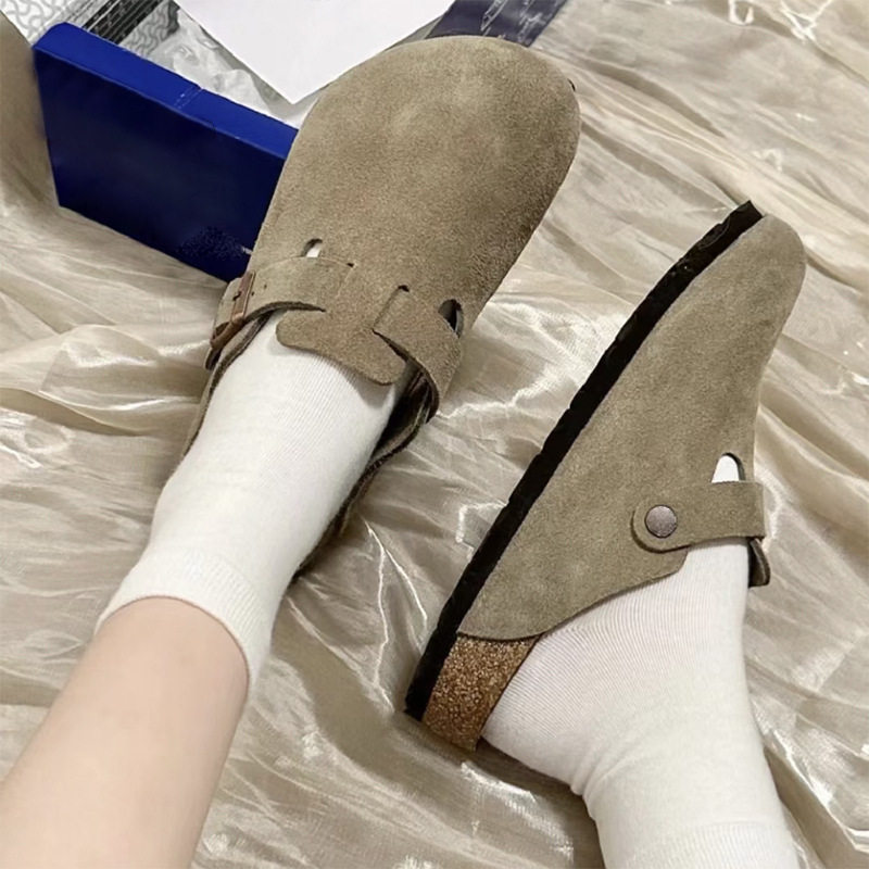 Cow Suede Slip-On Mules for Men and Women, Genuine Leather Cork Sole Casual Retro Birkenstock-Style Sandals Cow Suede Slip-On Mules for Men and Women, Genuine Leather Cork Sole Casual Retro Birkenstock-Style Sandals