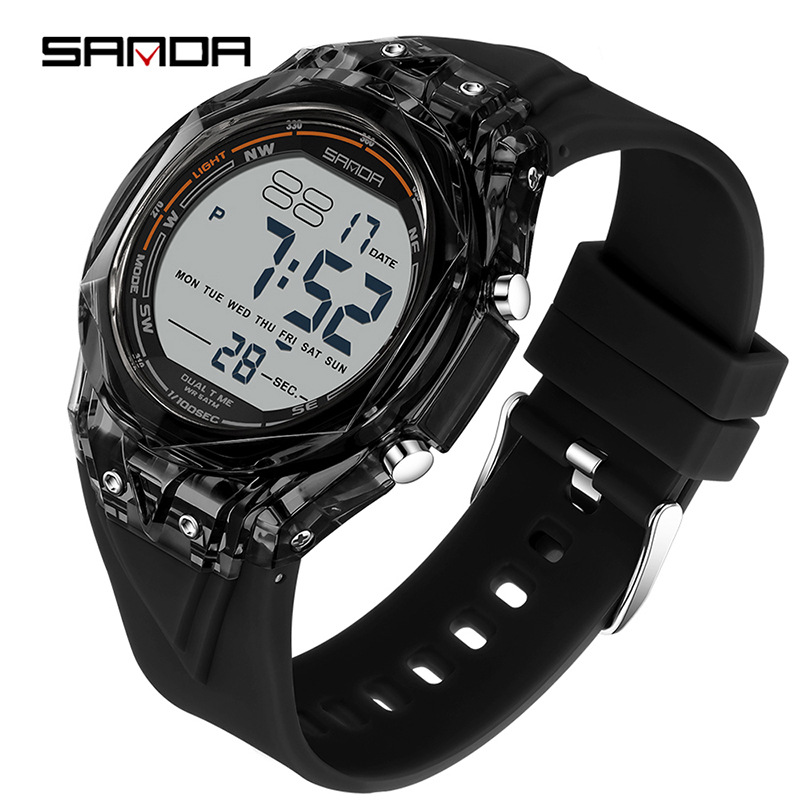 Reloj electrónico SANDA esfera transparente nocturna impermeable reloj multifuncional segmentación reloj de pulsera