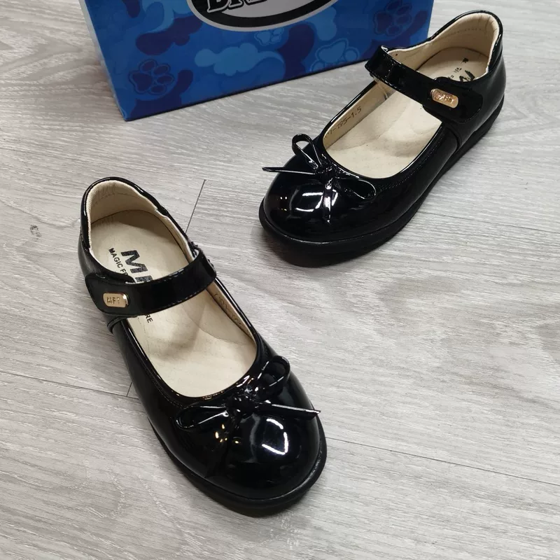 Basic bow girl leather shoes lacquered rubber soft bottom black dance festival performance shoes Wenzhou children's shoes