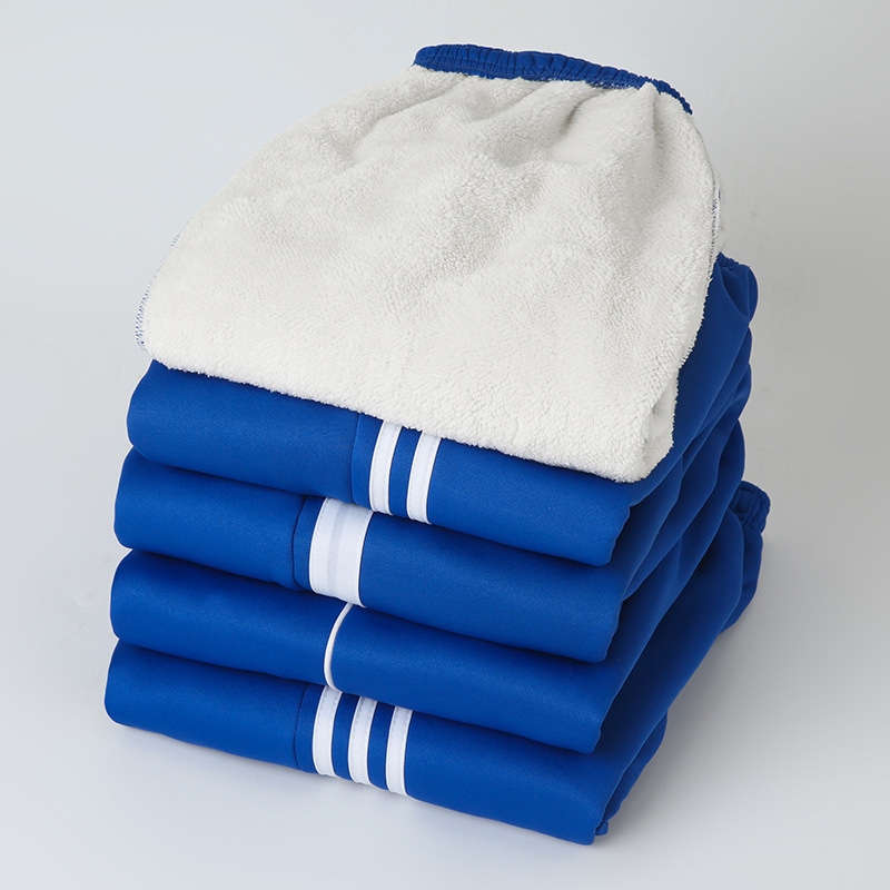 Winter lamb wool blue color school uniform pants double white sports pants for primary and secondary school students fleece-lined thick warm school pants Winter lamb wool blue color school uniform pants double white sports pants for primary and secondary school students fleece-lined thick warm school pants