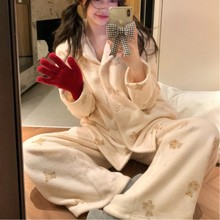 韩国ins女士秋冬新品韩版小熊暖绒软绵绵可爱冬季家居服睡衣套装