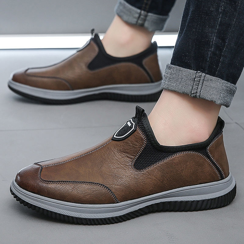 Leather Casual Shoes Men's Slip-on Shoes 2024 Spring and Autumn Fashion Socks Men's Shoes Joker Leather Shoes Men's