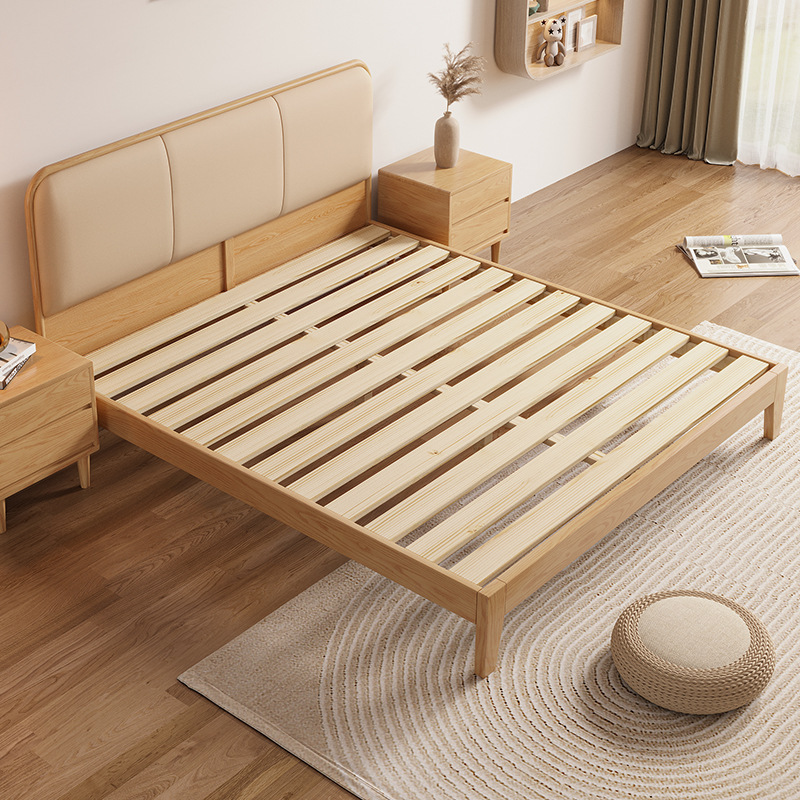 Nórdico cama de madera maciza moderna simple paquete suave 1,8 metros 1,5 metros ceniza Wabi-Sabi Red Net rojo doble dormitorio principal cama