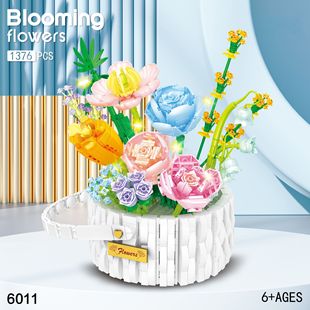 Creative Flower Blue Snow Light Sha Flower Blue Assembled Building Blocks Toy Eternal Flower Ornaments Model Children's Educational Gift
