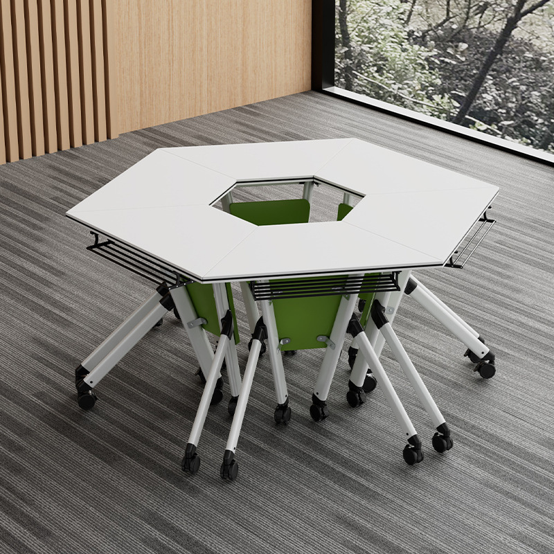 Folding Training Table and Chair Set, Multifunctional Mobile Smart Classroom Hexagonal Meeting Table, Round and Long Conference Table