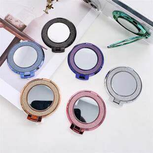 Glitter powder folding small mirror design portable mobile phone case accessories lazy makeup mirror stand desktop drama viewing artifact