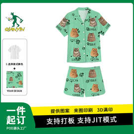 跨境pod一件定制 情侣家居服套装 3d打印开衫短袖睡衣套装批发