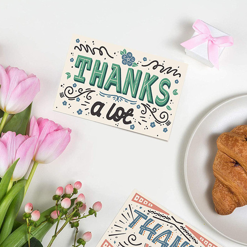 50 pieces per pack retro hand-painted thank you cards, writable blank blessing gift cards, postcards, gifts, decorations, greeting cards