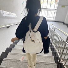 高颜值书包女初中生学院风背包新款百搭高中生字母简约小众双肩包