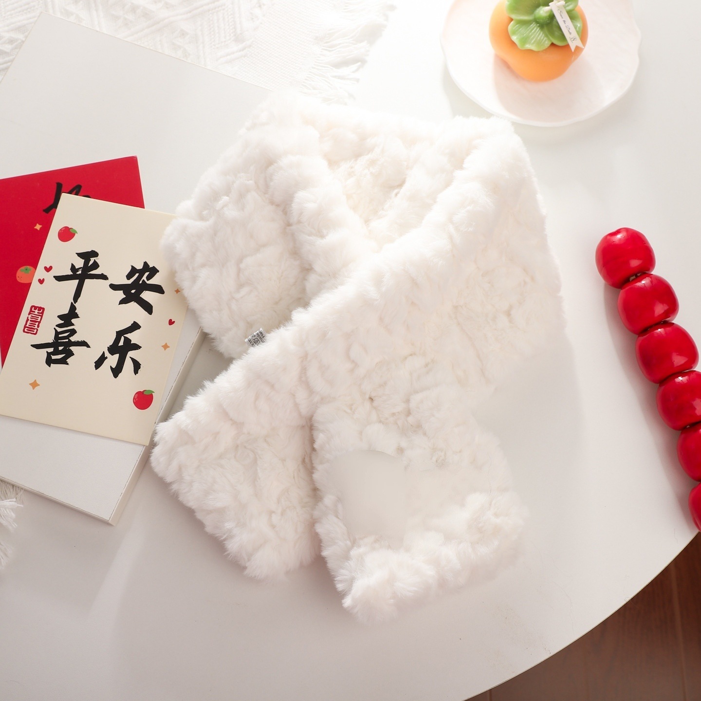 New Korean-style warm scarf, fluffy looped scarf, cute and thickened design for autumn and winter, suitable for parents and children, plain and simple