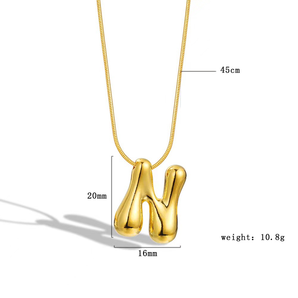 国境を越えたバルーンバブルぽっちゃり26文字ネックレスステンレス製本金メッキペンダントネックレス欧米卸売