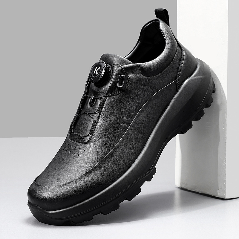 In-Stock New Model Men's Buttoned Foam-Soled Leather Shoes, High-End Business Style with Rotating Buckle, European Standard Fashion Soft Sole