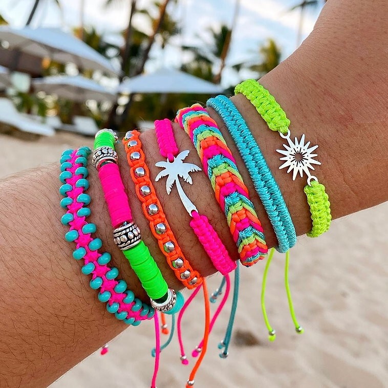 Cross-Border Multi-Color Fashionable Soft Pottery Stainless Steel Coconut Tree Multi-Layer Rice Beads Braided Best Friend Bracelet Set