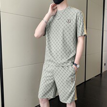 夏季休闲运动套装男士冰丝套装一套搭配时尚五分空调运动服两件套