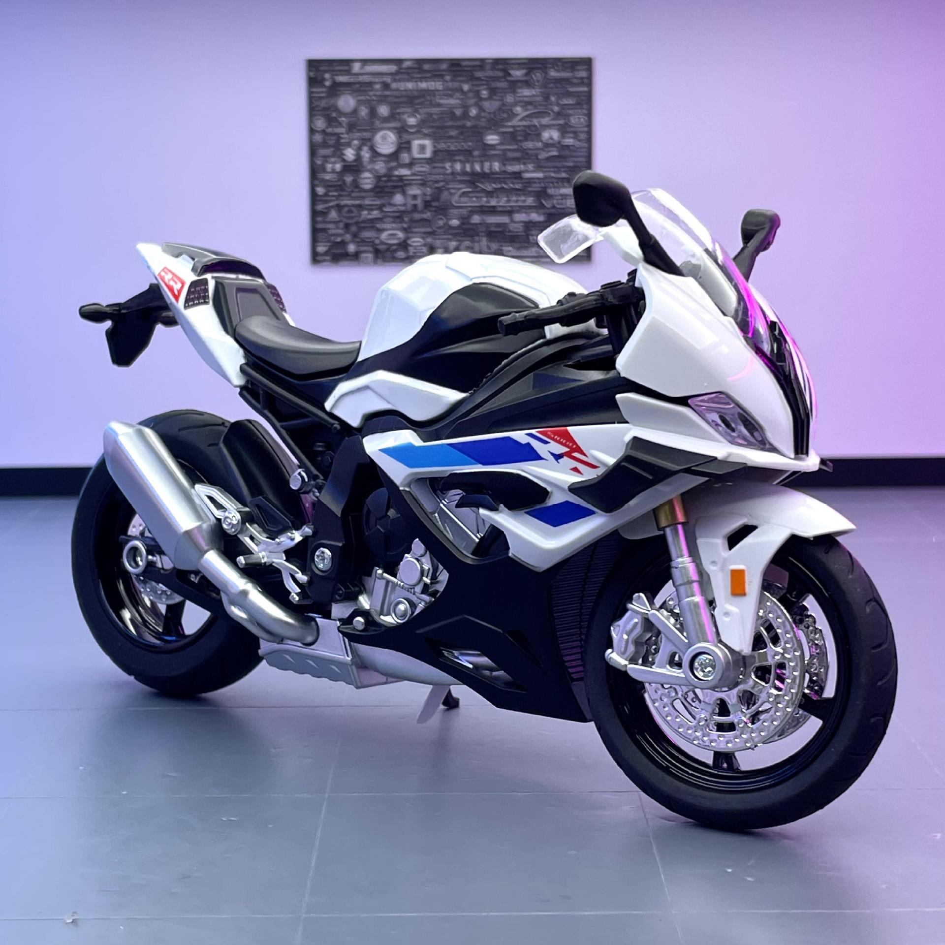 Modelo de coche de aleación Huayi 1 a 12 Baoma RRS1000 motocicleta motocicleta luz y sonido juguete modelo decoración colección