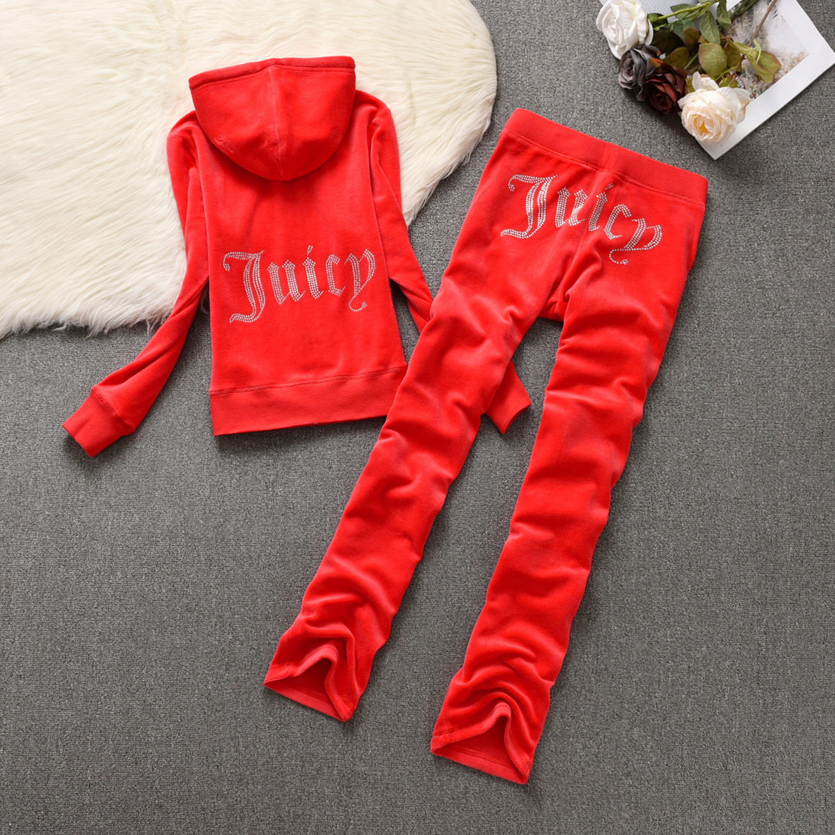 New Velvet Casual Sports Suit Women's Hot Drill Letter Hooded Cardigan Slim Trousers Fashion Two-piece Suit
