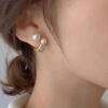 Brand cute retro small design earrings from pearl, double wear, trend of season