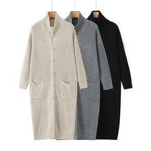 跨境外贸女装2025秋季欧美风立领单排扣装饰长款针织开衫女C55501