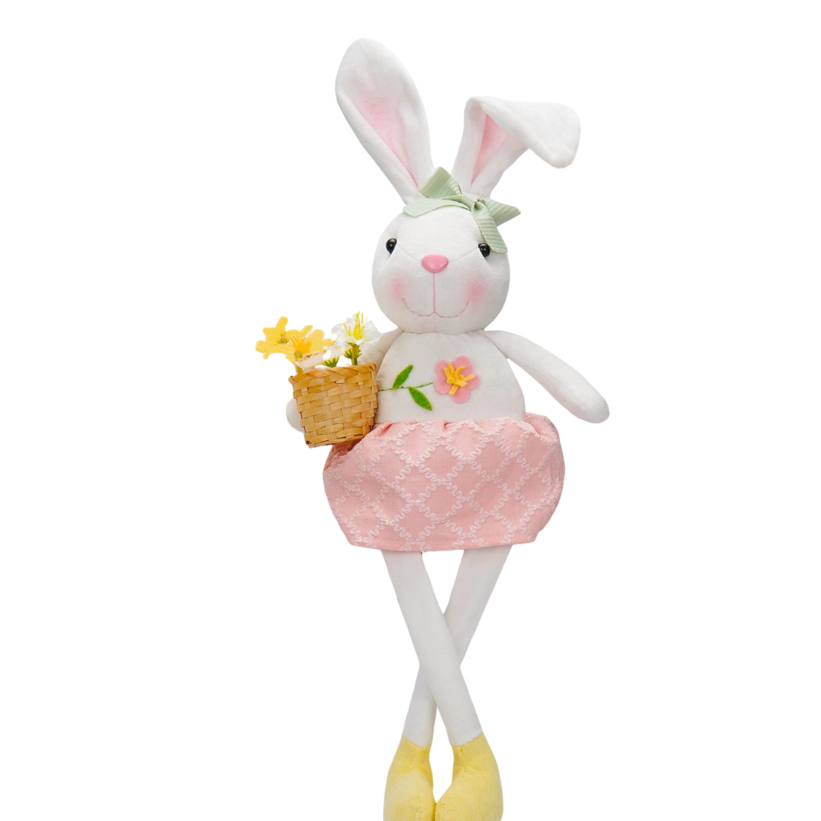Transfronterizo nueva muñeca de conejo de Pascua con cesta de flores de rábano lindo conejo muñeca decoración decoraciones navideñas