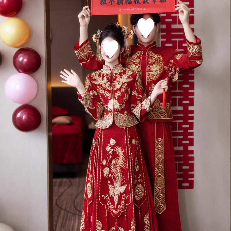 Xiuhefu 2025 New Bride Wedding Toast Dress Petite Wedding Dress Chinese Wedding Dress Couple Going Out Suit