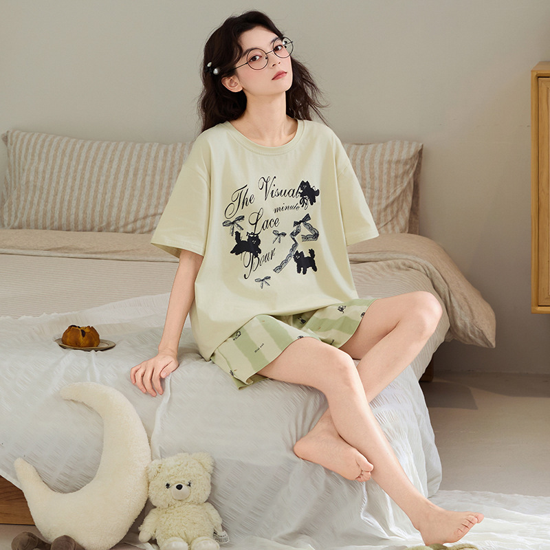Class a 95% Cotton Pajamas for Women, Summer Pure Cotton Short-Sleeved Shorts, Cartoon Plus-Size Cool Home Wear for Girls Class a 95% Cotton Pajamas for Women, Summer Pure Cotton Short-Sleeved Shorts, Cartoon Plus-Size Cool Home Wear for Girls