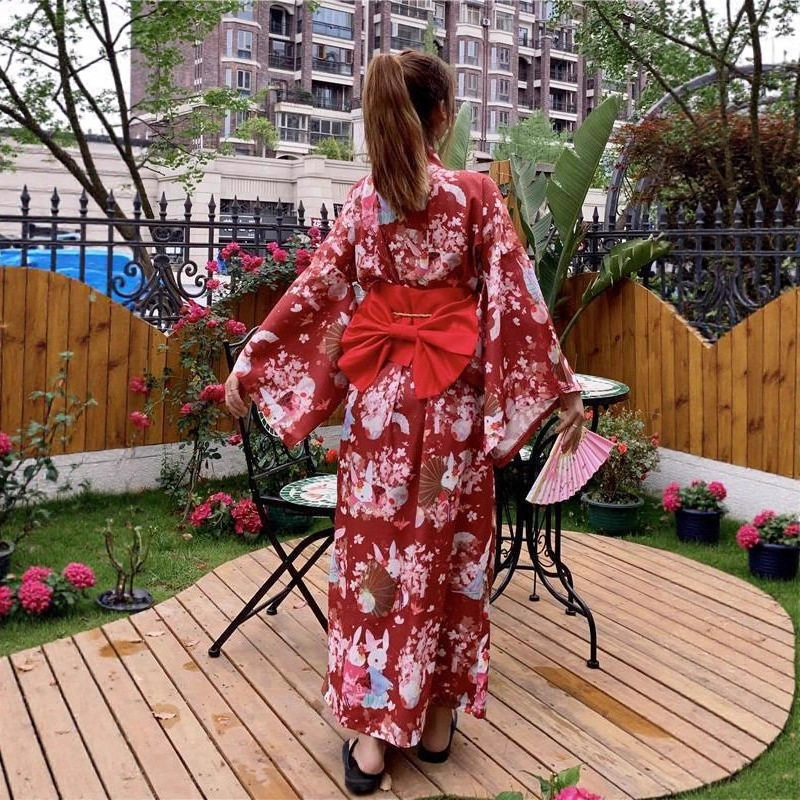 Japanese-Style Sweet and Cute Retro Mid-Length Tie-Up Improved Kimono Student Dress Gown Trendy