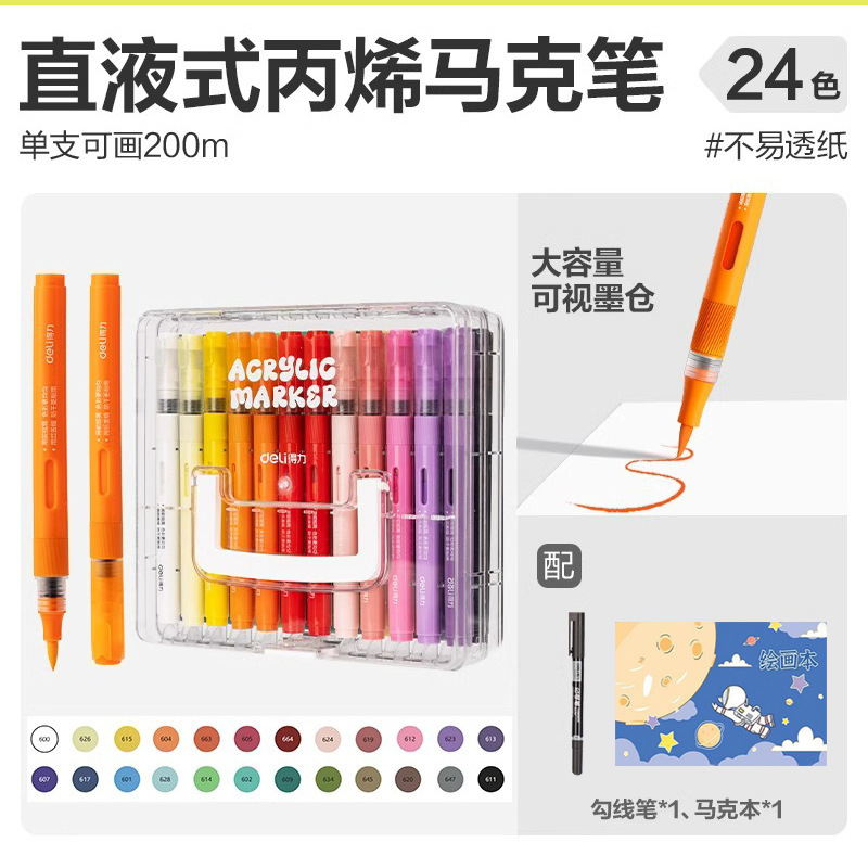 デリバッグ ストレート液体アクリルマーカーペン ソフトヘッド 積み重ね可能 強力なカバー力 小学生の絵画用の紙が透けにくい|undefined