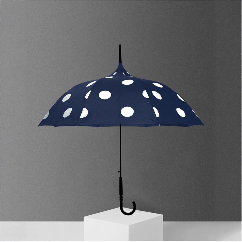 Eight-Bone Polka Dot Pagoda Umbrella Automatic Umbrella Wholesale Strong Windproof Curved Handle Straight Umbrella Playful Edged Long-Handled Umbrella