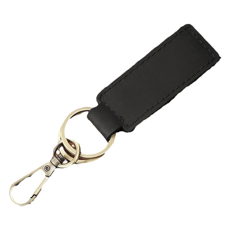 Genuine Leather Keychain Car Key Anti-Loss Buckle Personalized Engraving Crazy Horse Yellow Cow Leather Keychain Factory Wholesale