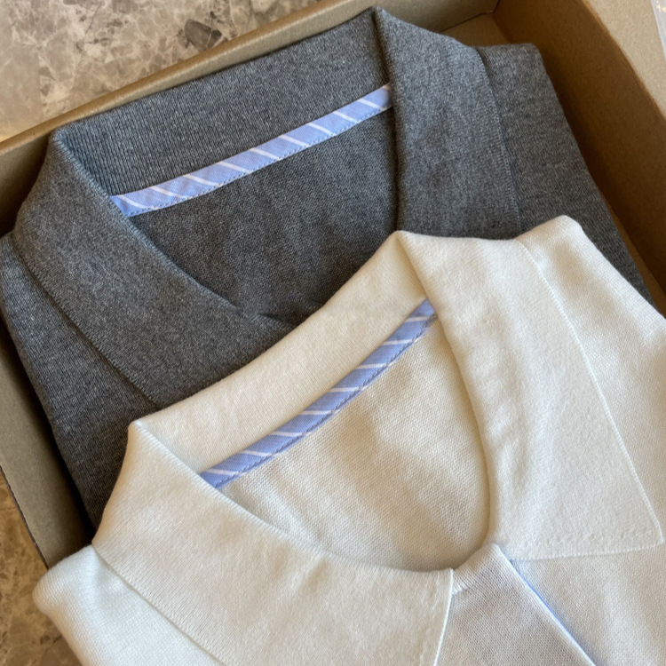 Channel goods!!! Shopkeeper keeps pushing, m * u casual stitching shirt polo collar knitted short-sleeved shirt women