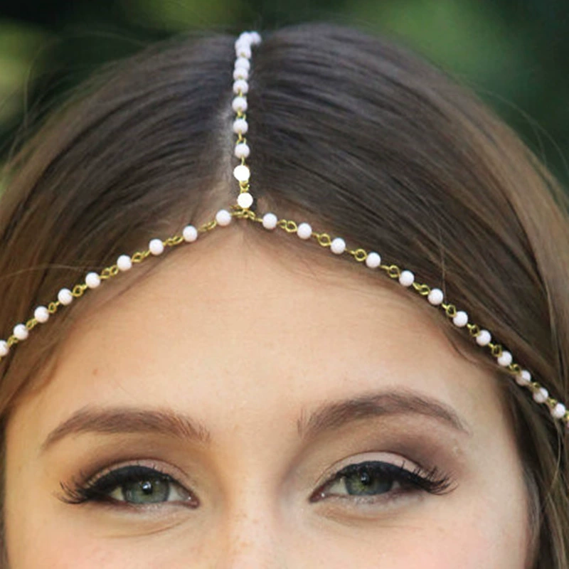 Европейский и американский трансграничный модный темперамент универсальные аксессуары ручной работы с жемчугом на голову женская простая жемчужная цепочка кисточка пояс для волос