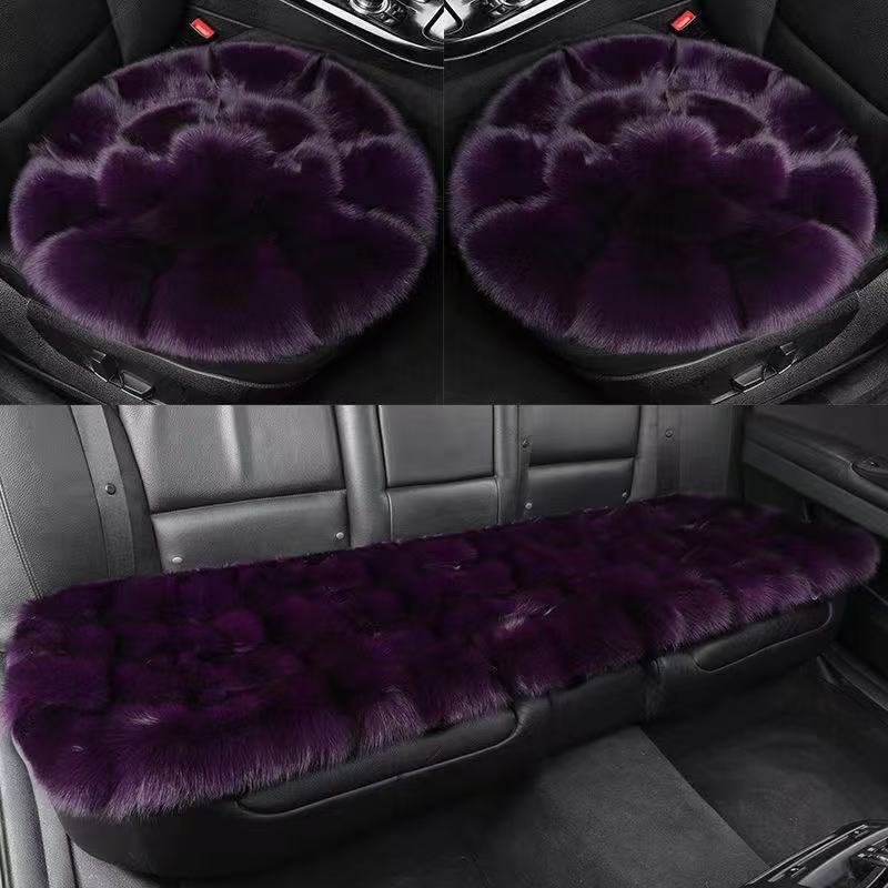 Fox fur car seat cushions, a luxurious and warm winter set, featuring high-quality faux fur and genuine fox fur, with a round design and a set of three pieces
